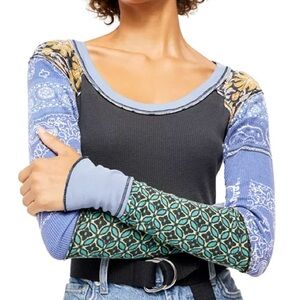 Free People Bright Side Mixed-Print Thermal Tee